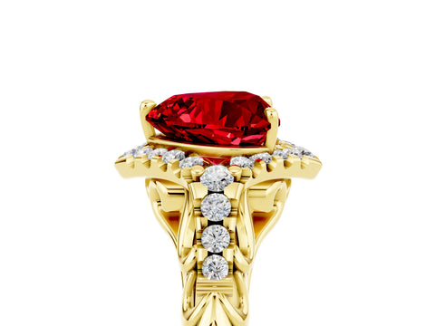 Yellow gold Heart Cut Ruby Solitaire Ring with Hidden Halo and Pavé Band_17