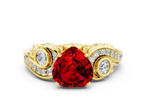 Yellow gold Heart Cut Ruby Solitaire Ring with Milgrain Pavé Band and Four-Prong Setting_24