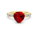 Yellow gold Heart Cut Ruby Solitaire Ring with Pavé Accents and Four-Prong Setting