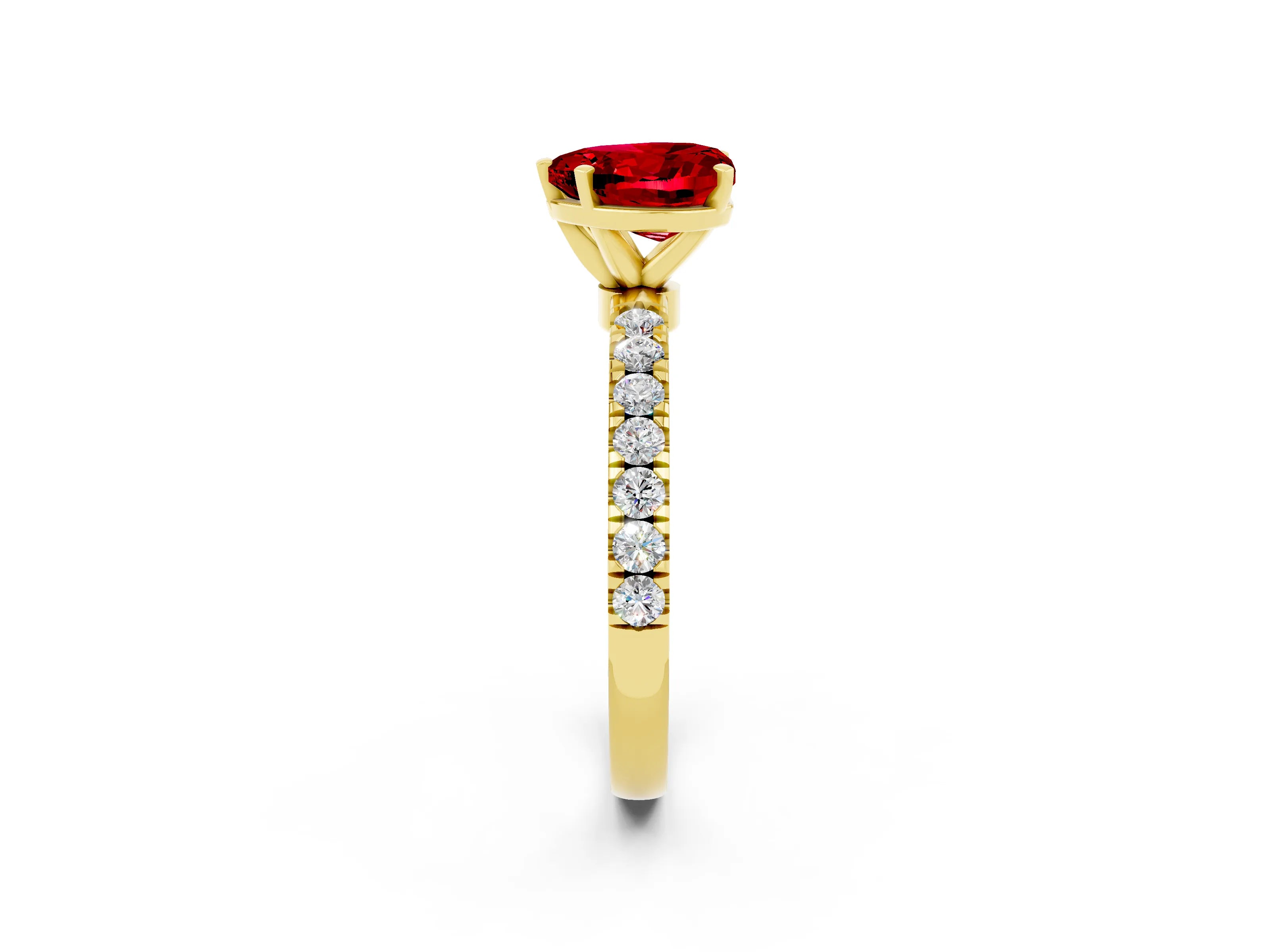 Yellow gold Heart Cut Ruby Solitaire Ring with Pavé Accents and Four-Prong Setting_2