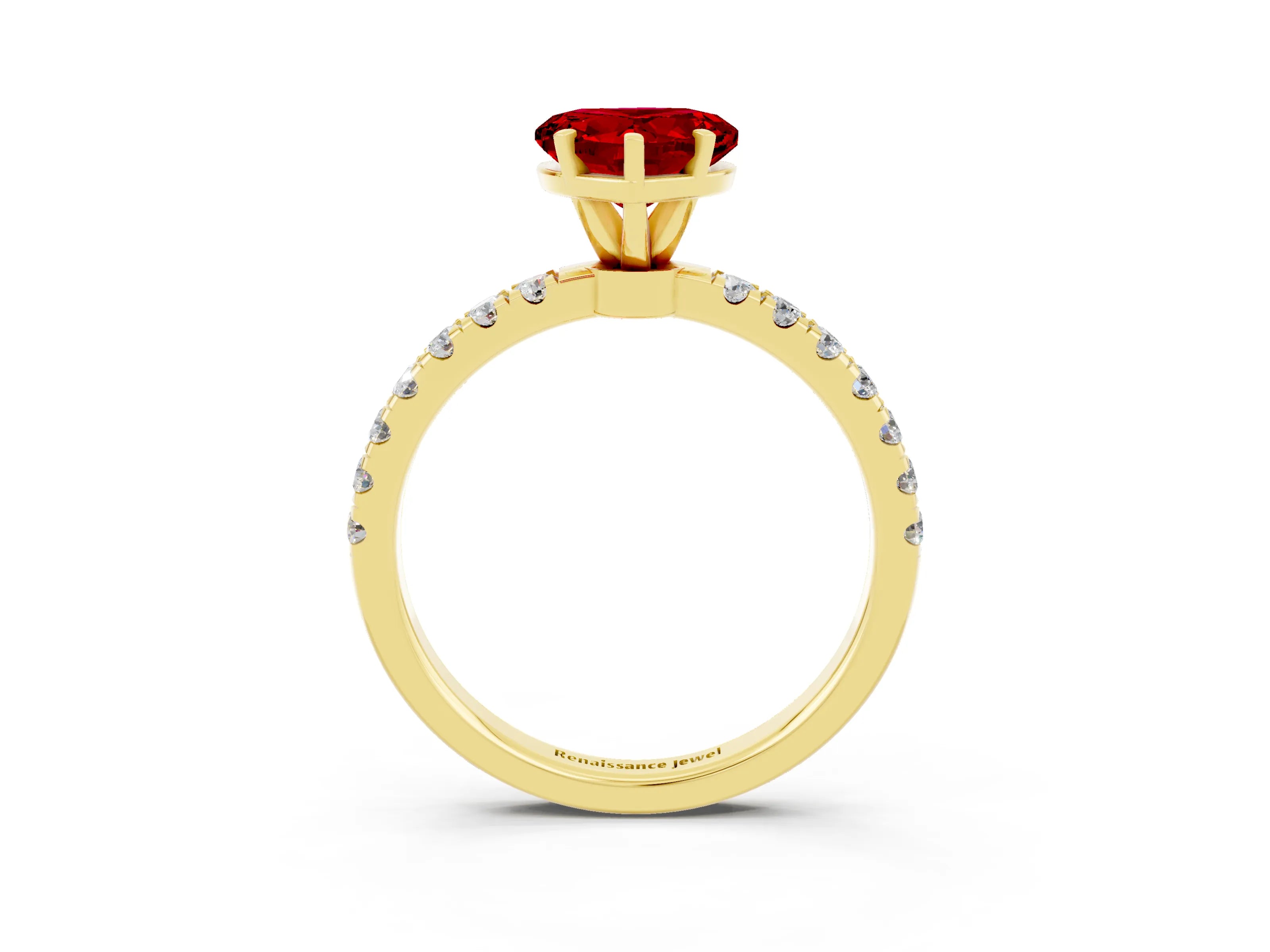 Yellow gold Heart Cut Ruby Solitaire Ring with Pavé Accents and Four-Prong Setting_3