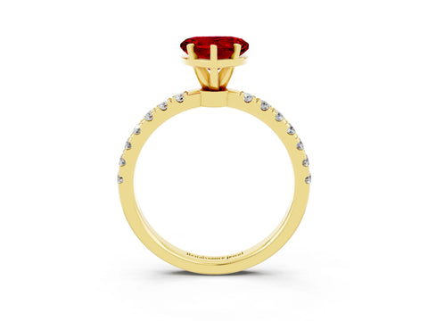 Yellow gold Heart Cut Ruby Solitaire Ring with Pavé Accents and Four-Prong Setting_3