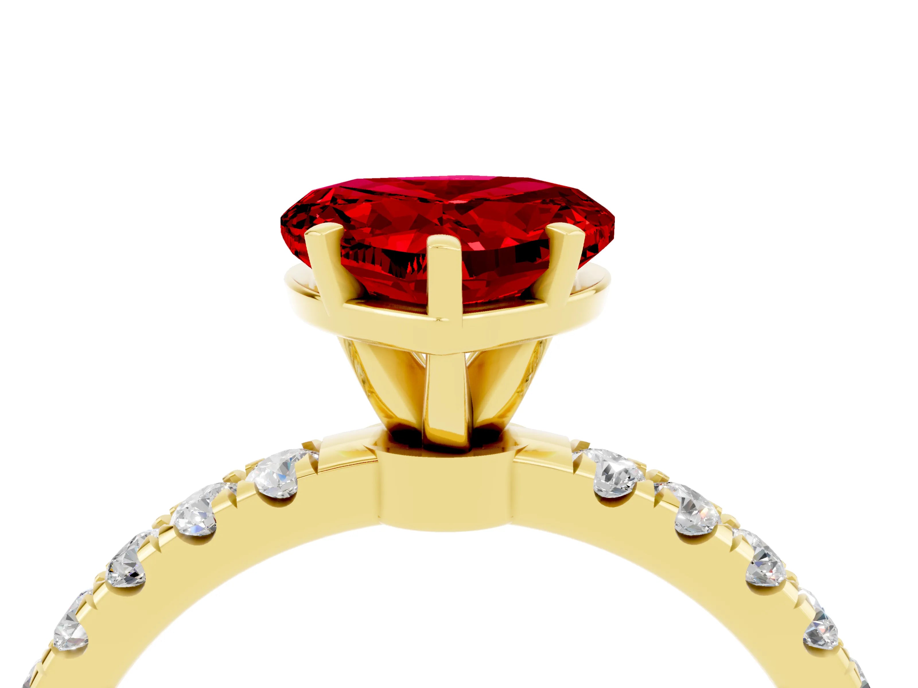 Yellow gold Heart Cut Ruby Solitaire Ring with Pavé Accents and Four-Prong Setting_4