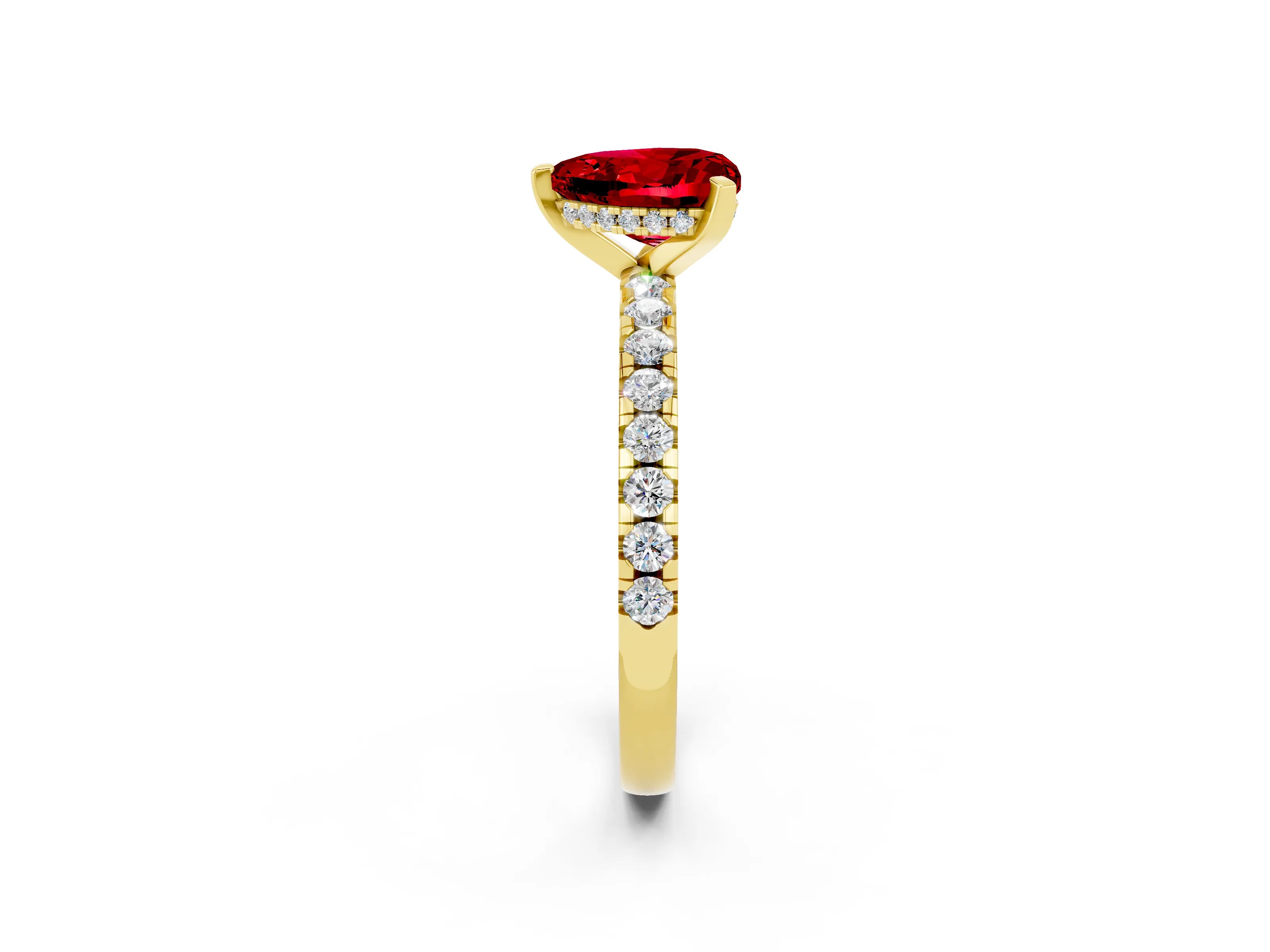 Yellow gold Heart Cut Ruby Solitaire Ring with Pavé Band and Four-Prong Setting_26
