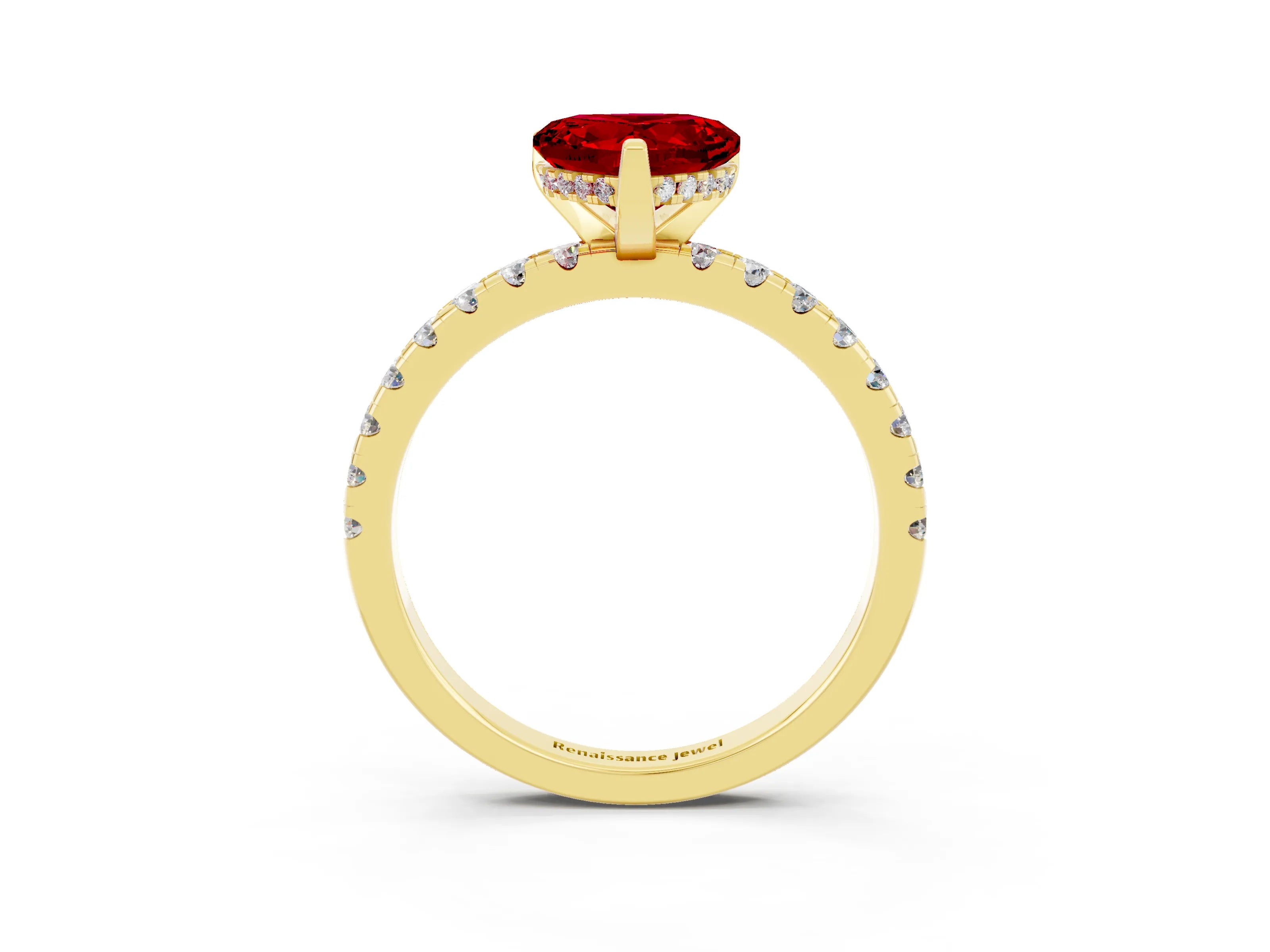 Yellow gold Heart Cut Ruby Solitaire Ring with Pavé Band and Four-Prong Setting_27