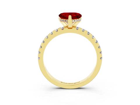 Yellow gold Heart Cut Ruby Solitaire Ring with Pavé Band and Four-Prong Setting_27