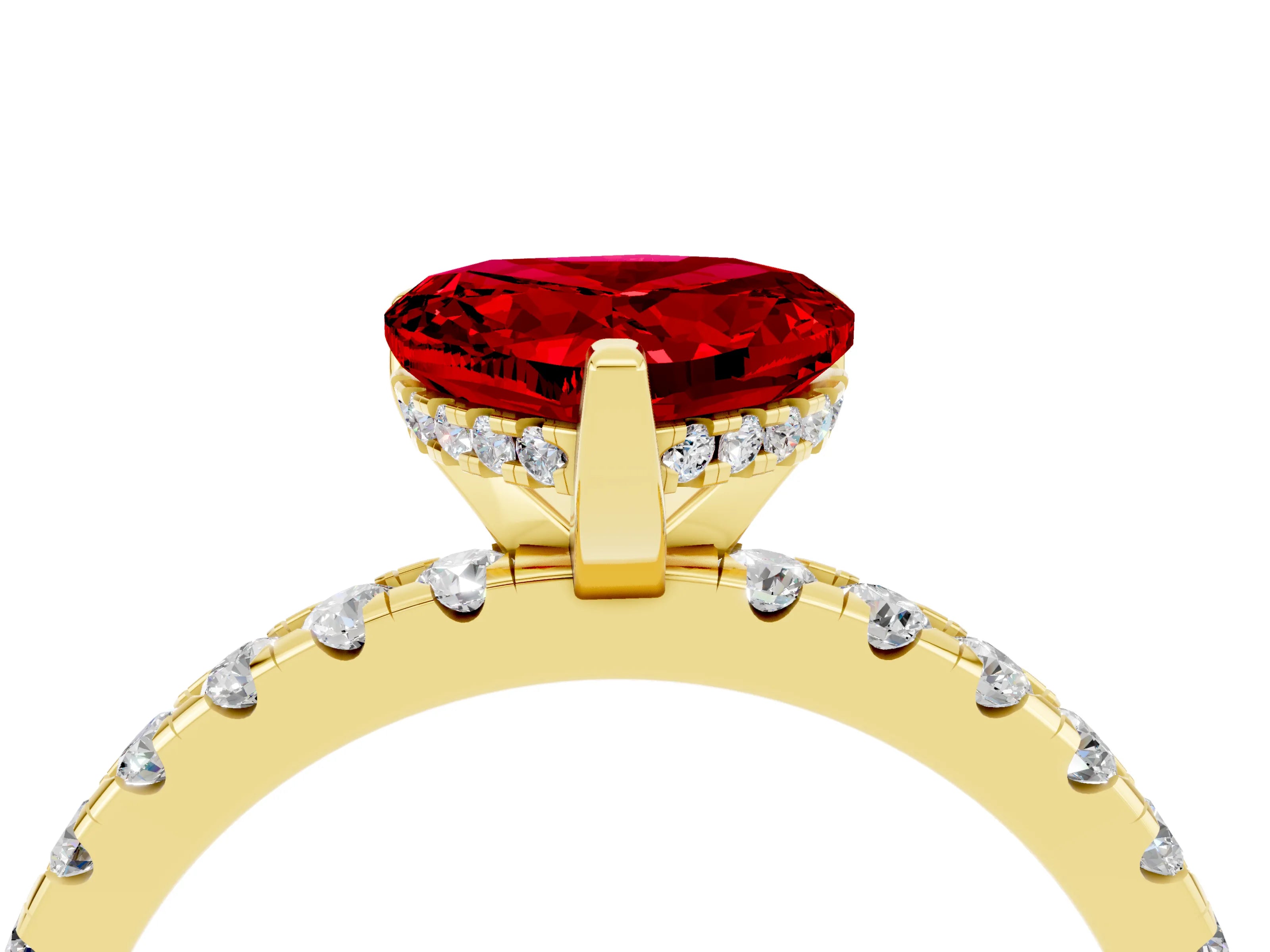 Yellow gold Heart Cut Ruby Solitaire Ring with Pavé Band and Four-Prong Setting_28