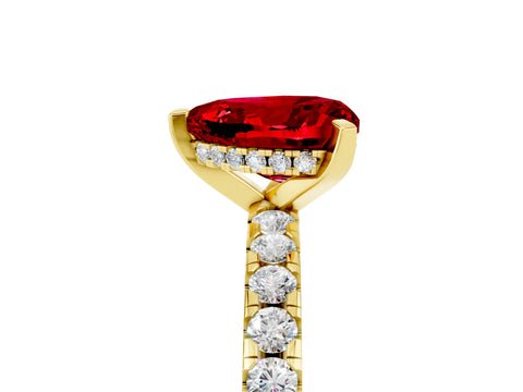 Yellow gold Heart Cut Ruby Solitaire Ring with Pavé Band and Four-Prong Setting_29