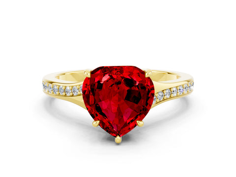 Yellow gold Heart Cut Ruby Solitaire Ring with Pavé Band and Prong Setting_12