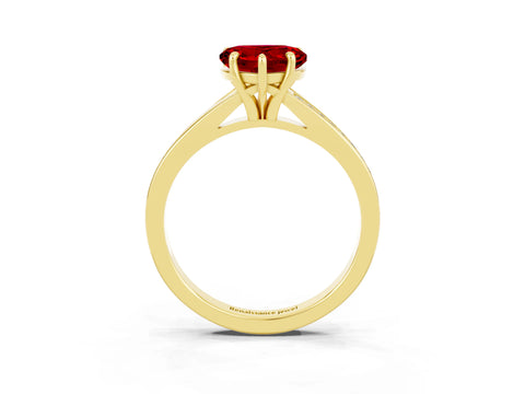 Yellow gold Heart Cut Ruby Solitaire Ring with Pavé Band and Prong Setting_15
