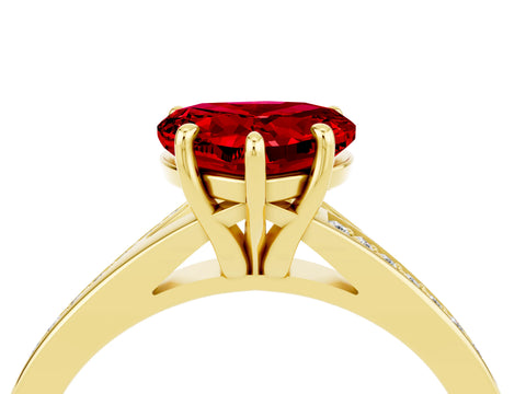 Yellow gold Heart Cut Ruby Solitaire Ring with Pavé Band and Prong Setting_16