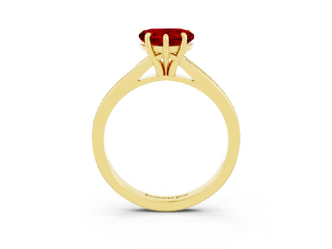 Yellow gold Heart Cut Ruby Solitaire Ring with Pavé Band and Prong Setting_3
