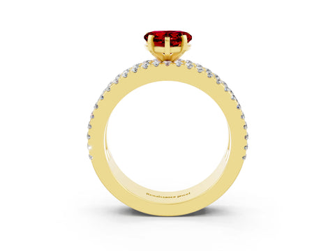 Yellow gold Heart Cut Ruby Solitaire Ring with Pavé and Channel Set Band_3