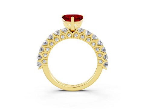 Yellow gold Heart Cut Ruby Solitaire Ring with Shared Prong Pavé Band and Four-Prong Setting_3