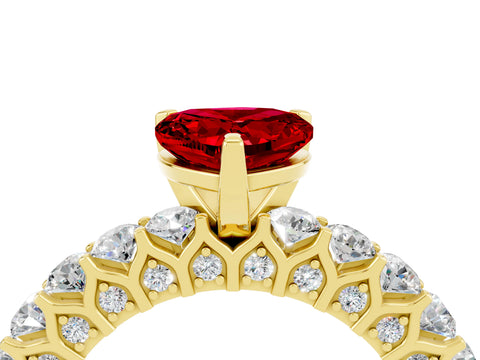 Yellow gold Heart Cut Ruby Solitaire Ring with Shared Prong Pavé Band and Four-Prong Setting_4