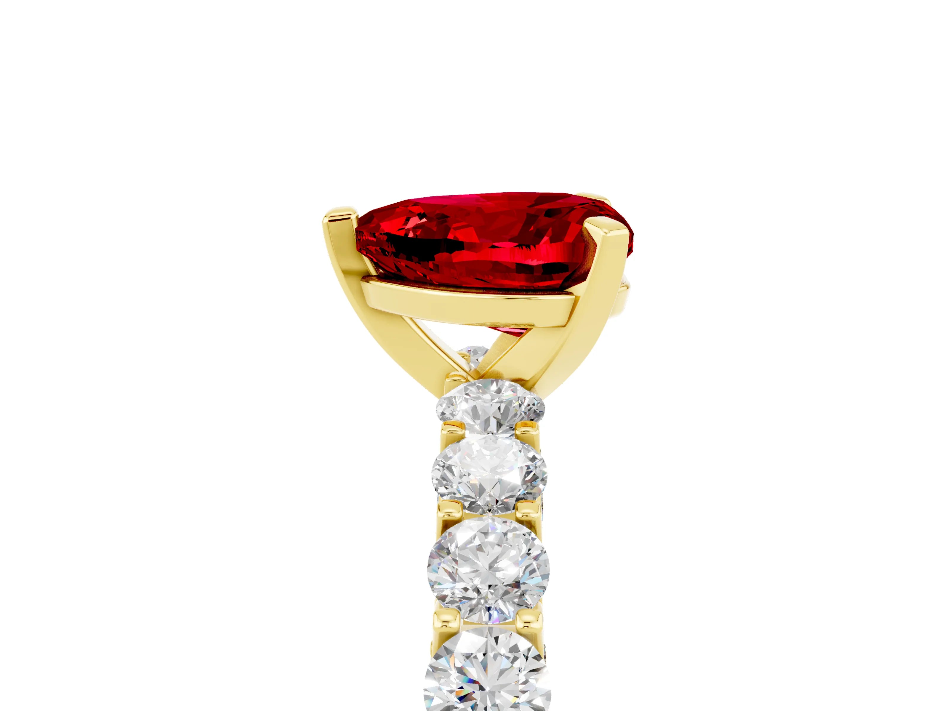 Yellow gold Heart Cut Ruby Solitaire Ring with Shared Prong Pavé Band and Four-Prong Setting_5