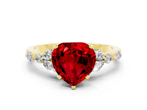 Yellow gold Heart Cut Ruby Solitaire Ring with Side Stones and Four-Prong Setting_12