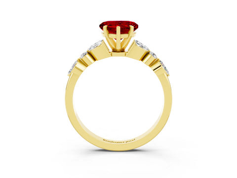 Yellow gold Heart Cut Ruby Solitaire Ring with Side Stones and Four-Prong Setting_15