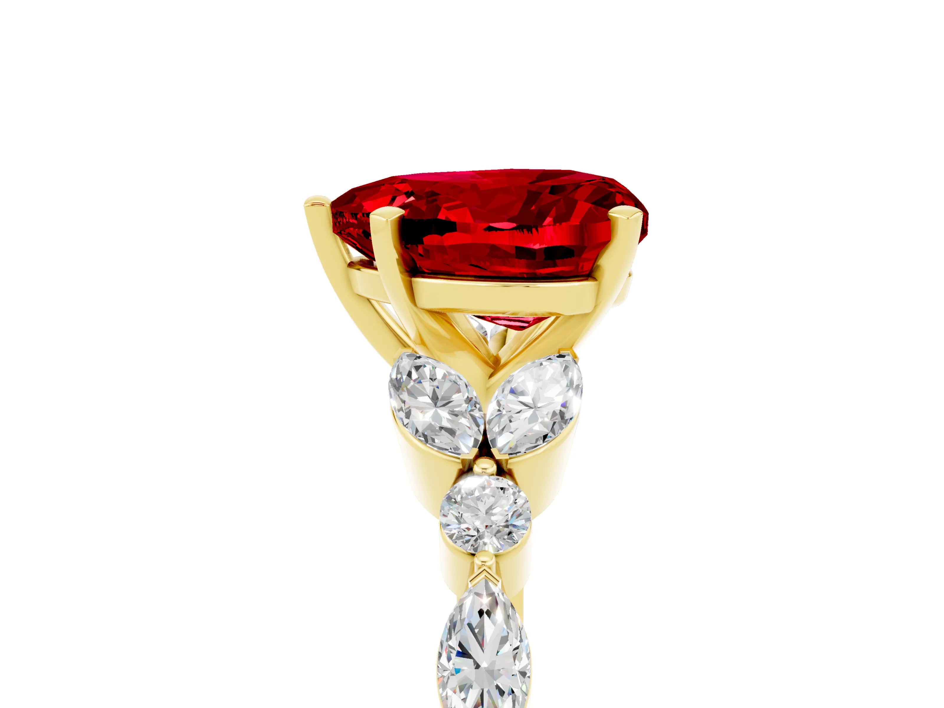 Yellow gold Heart Cut Ruby Solitaire Ring with Side Stones and Four-Prong Setting_17