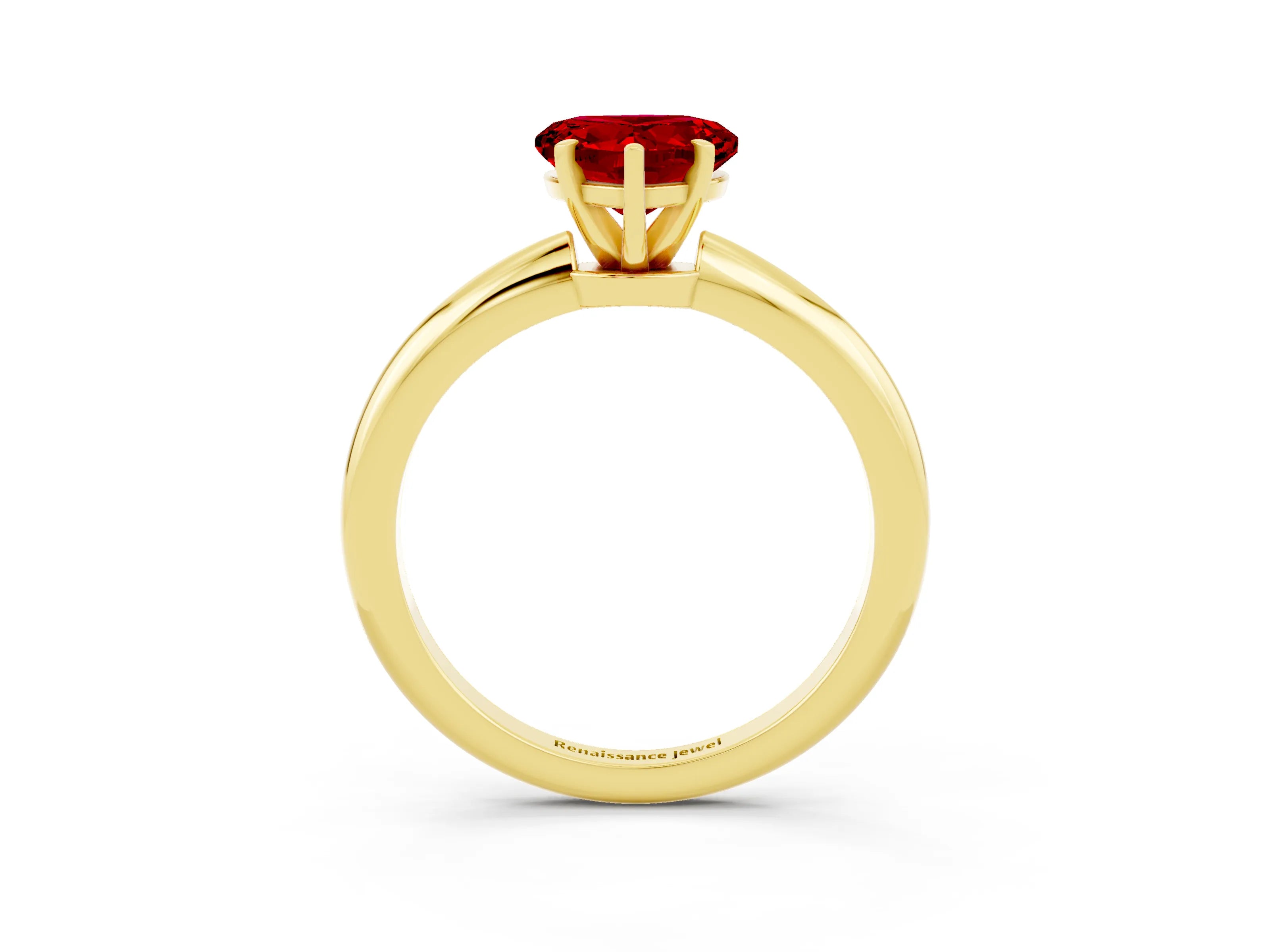 Yellow gold Heart Cut Ruby Solitaire Ring with Six-Prong Setting and Classic Band_3