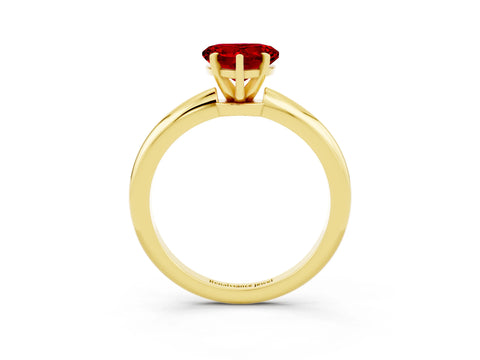 Yellow gold Heart Cut Ruby Solitaire Ring with Six-Prong Setting and Classic Band_3