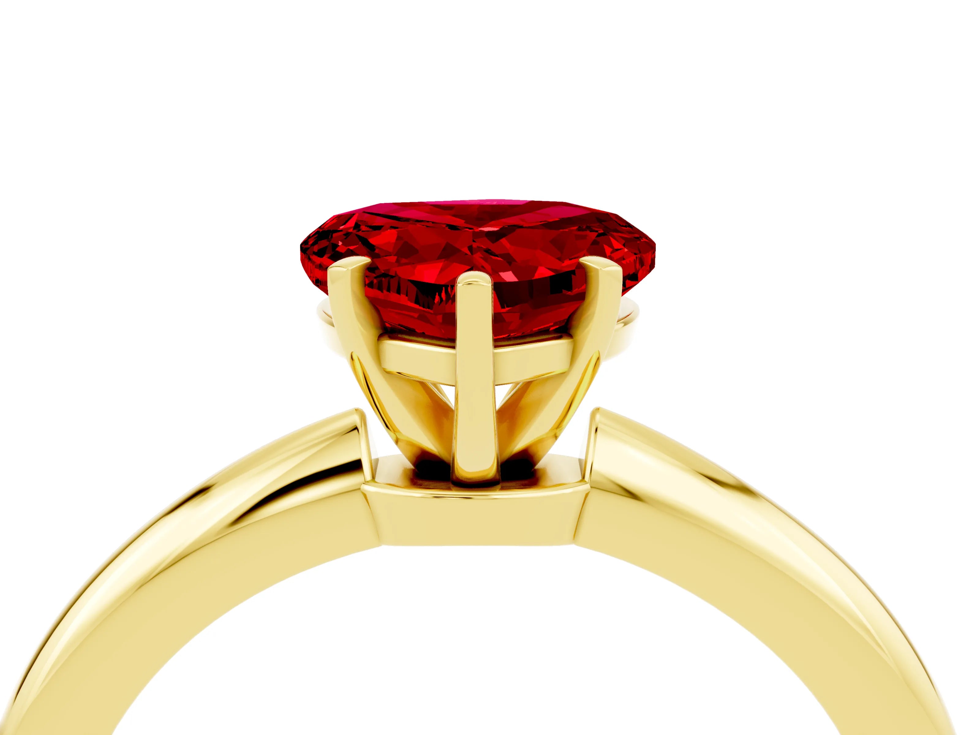 Yellow gold Heart Cut Ruby Solitaire Ring with Six-Prong Setting and Classic Band_4