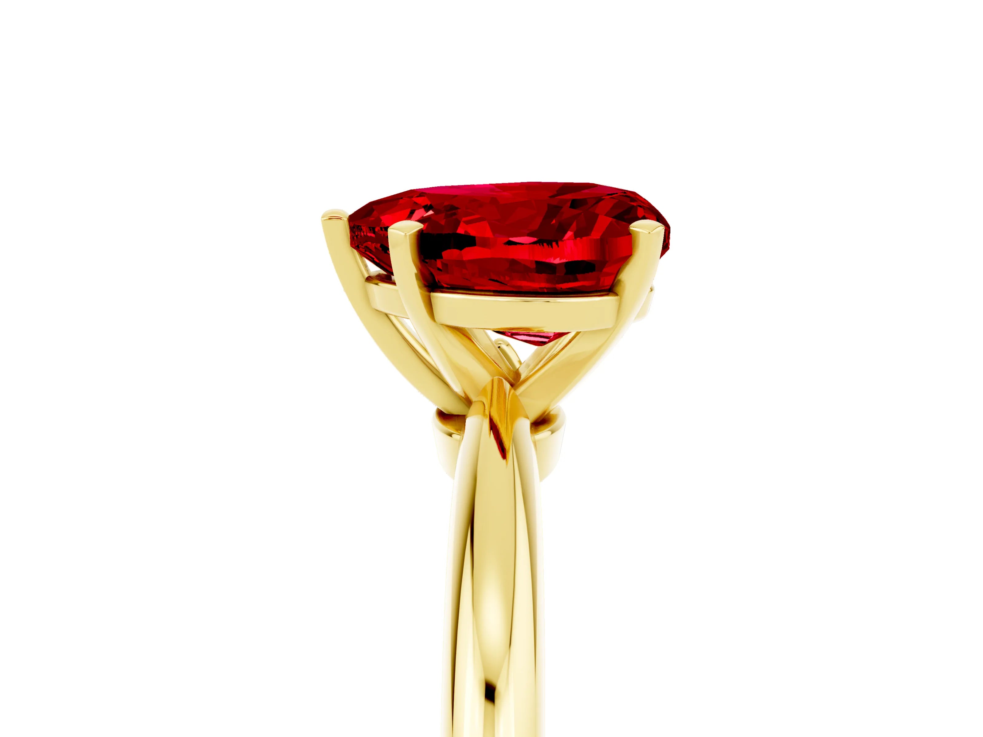 Yellow gold Heart Cut Ruby Solitaire Ring with Six-Prong Setting and Classic Band_5