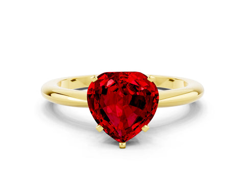 Yellow gold Heart Cut Ruby Solitaire Ring with Six-Prong Setting and Classic Band