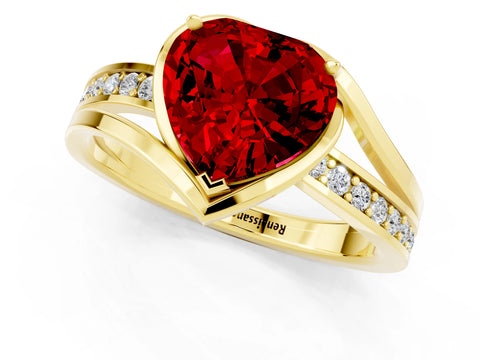 Yellow gold Heart Cut Ruby Solitaire Ring with Split Shank and Prong Setting_1