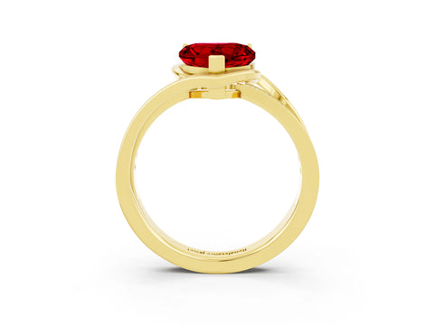 Yellow gold Heart Cut Ruby Solitaire Ring with Split Shank and Prong Setting_3