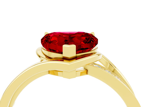 Yellow gold Heart Cut Ruby Solitaire Ring with Split Shank and Prong Setting_4