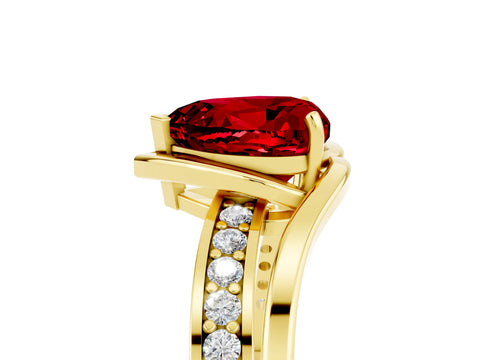 Yellow gold Heart Cut Ruby Solitaire Ring with Split Shank and Prong Setting_5