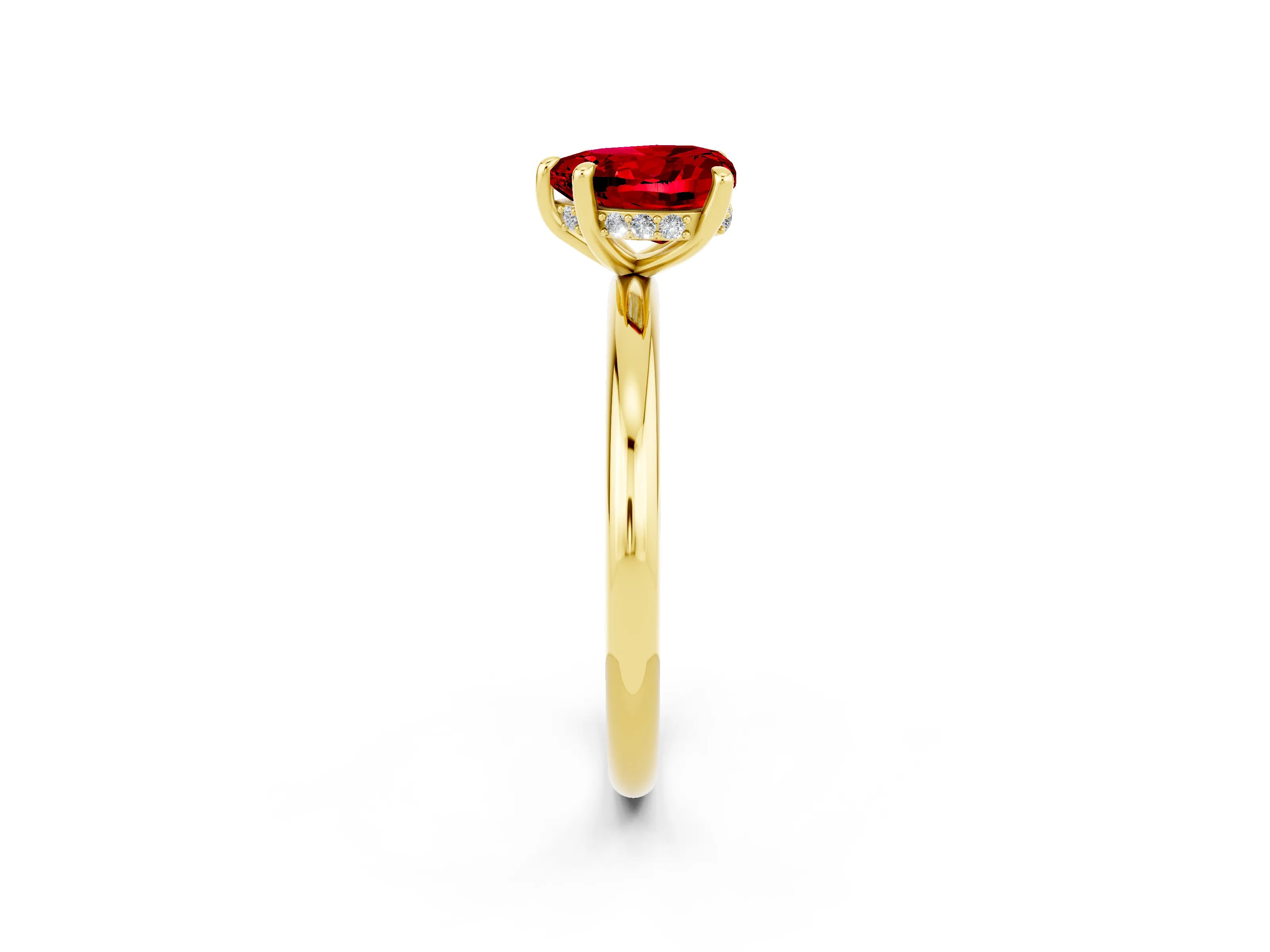 Yellow gold Heart Cut Ruby Solitaire Ring with Thin Band and Four-Prong Setting_2