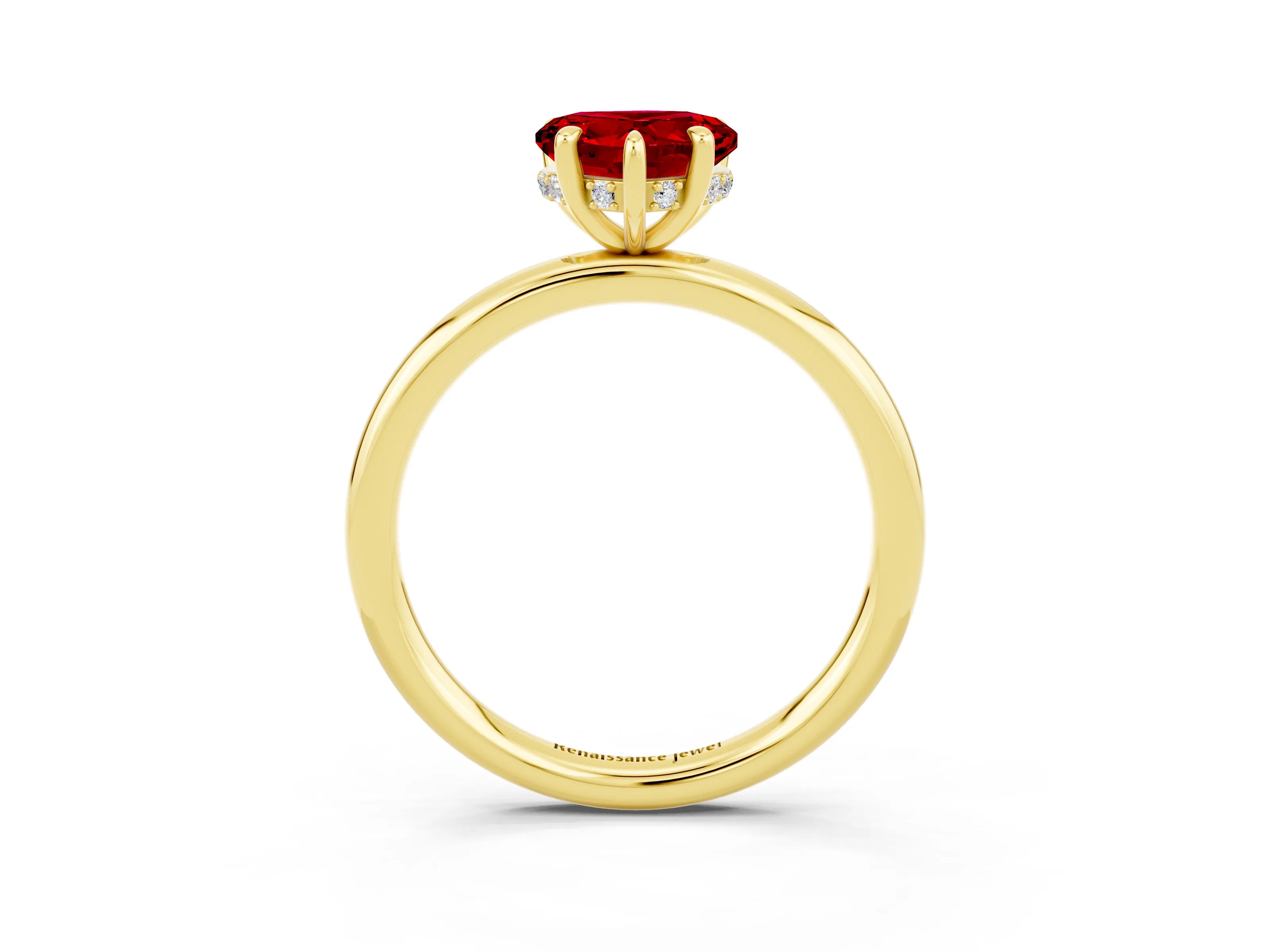 Yellow gold Heart Cut Ruby Solitaire Ring with Thin Band and Four-Prong Setting_3