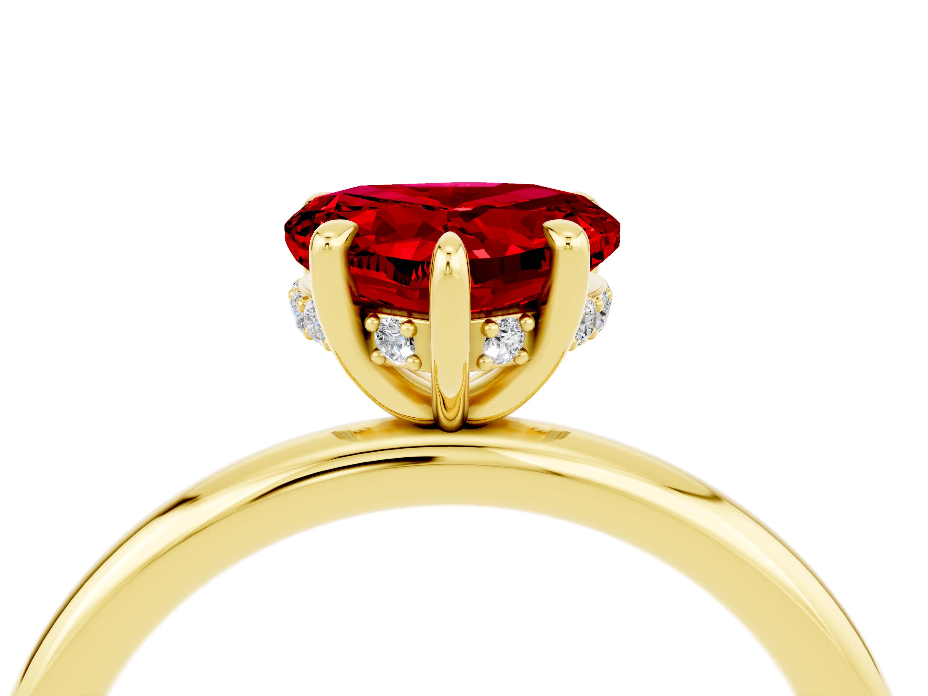Yellow gold Heart Cut Ruby Solitaire Ring with Thin Band and Four-Prong Setting_4