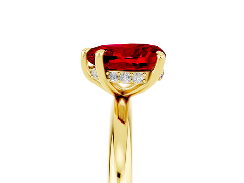 Yellow gold Heart Cut Ruby Solitaire Ring with Thin Band and Four-Prong Setting_5
