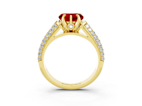 Yellow gold Heart Cut Ruby Solitaire Ring with Three-Row Pavé Band and Four-Prong Setting_15