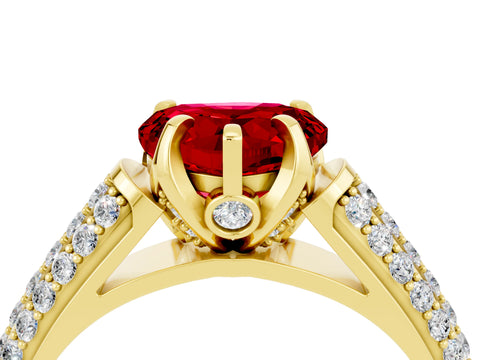 Yellow gold Heart Cut Ruby Solitaire Ring with Three-Row Pavé Band and Four-Prong Setting_16