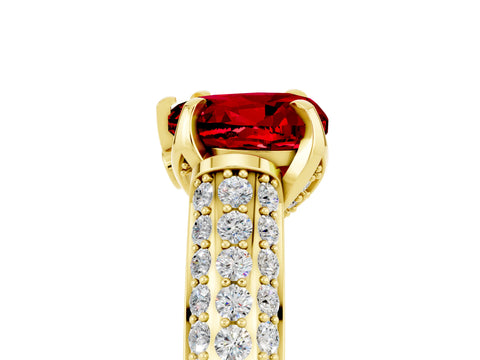 Yellow gold Heart Cut Ruby Solitaire Ring with Three-Row Pavé Band and Four-Prong Setting_17