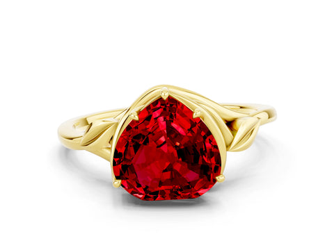 Yellow gold Heart Cut Ruby Solitaire Ring with Twist Band and Four-Prong Setting_24