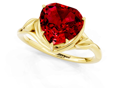 Yellow gold Heart Cut Ruby Solitaire Ring with Twist Band and Four-Prong Setting_25