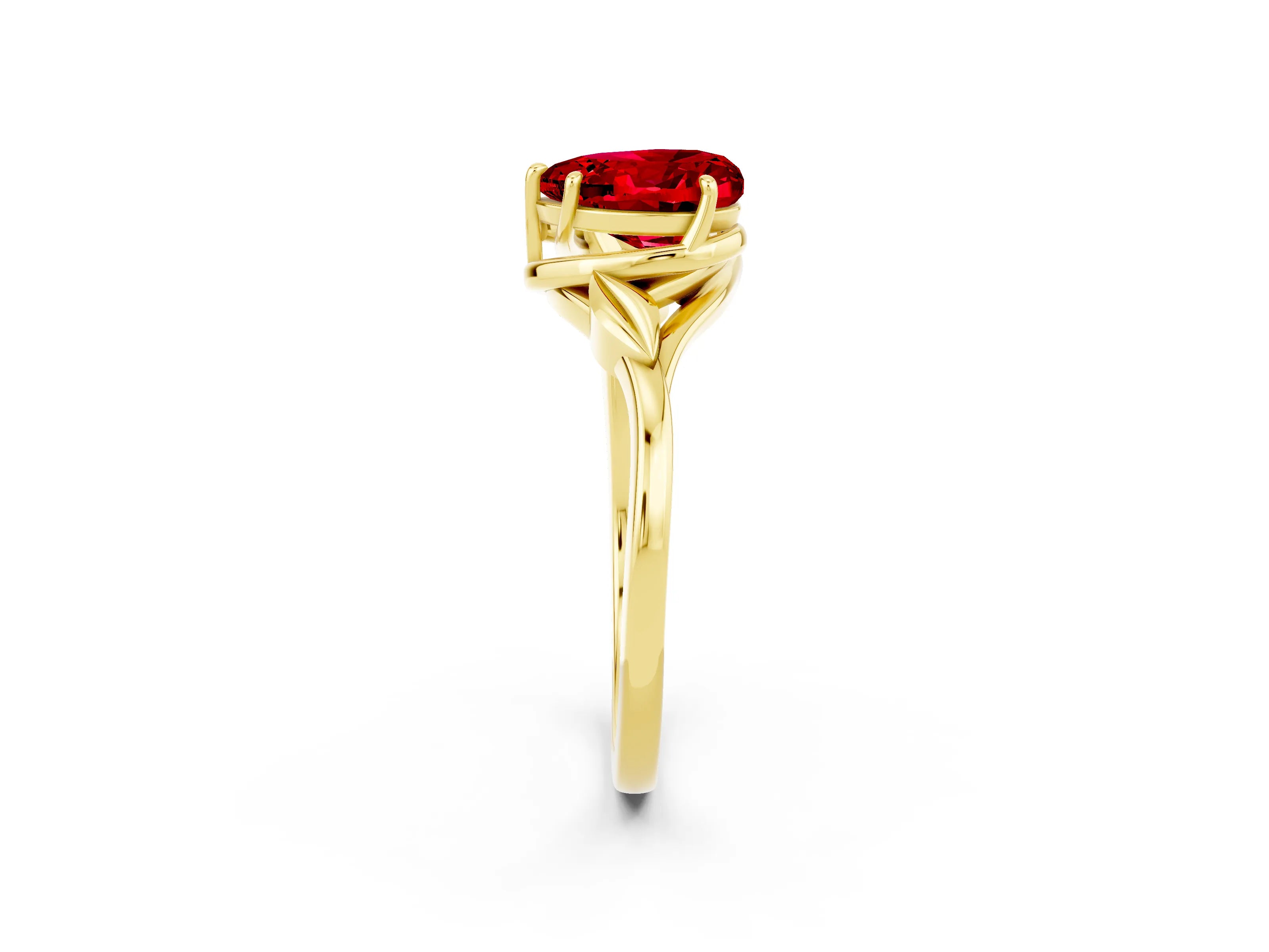 Yellow gold Heart Cut Ruby Solitaire Ring with Twist Band and Four-Prong Setting_26