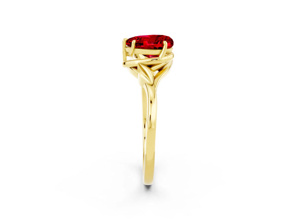 Yellow gold Heart Cut Ruby Solitaire Ring with Twist Band and Four-Prong Setting