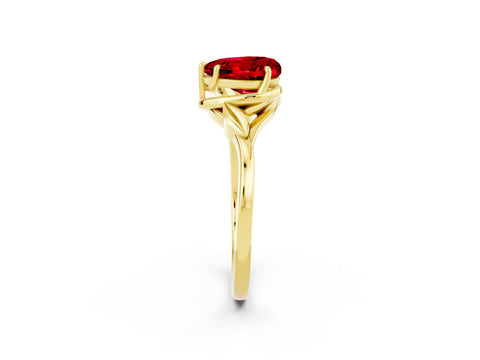 Yellow gold Heart Cut Ruby Solitaire Ring with Twist Band and Four-Prong Setting_26
