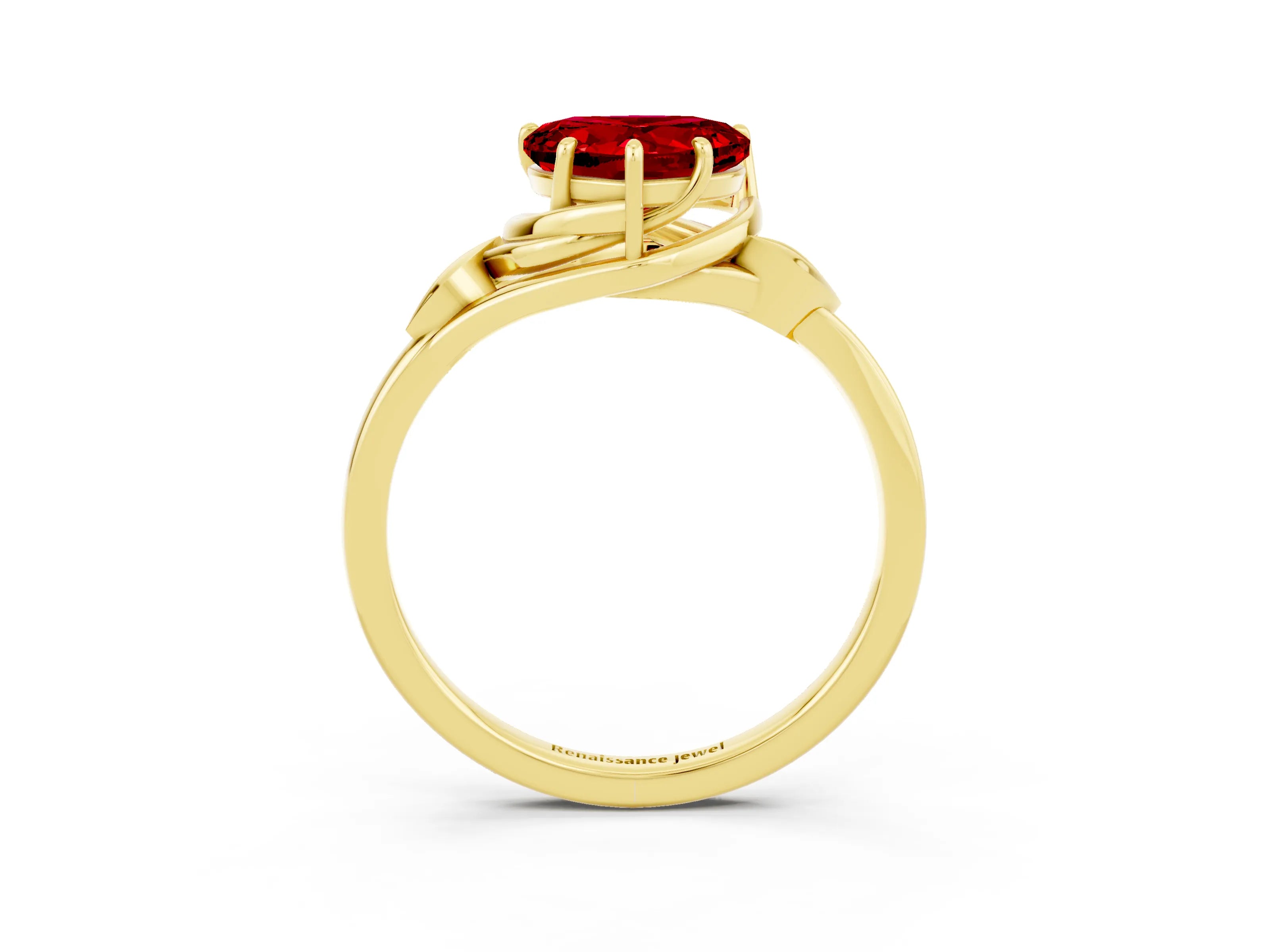 Yellow gold Heart Cut Ruby Solitaire Ring with Twist Band and Four-Prong Setting_27