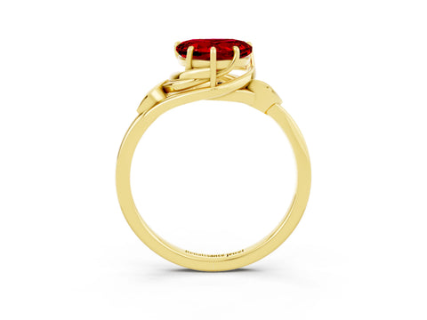 Yellow gold Heart Cut Ruby Solitaire Ring with Twist Band and Four-Prong Setting_27