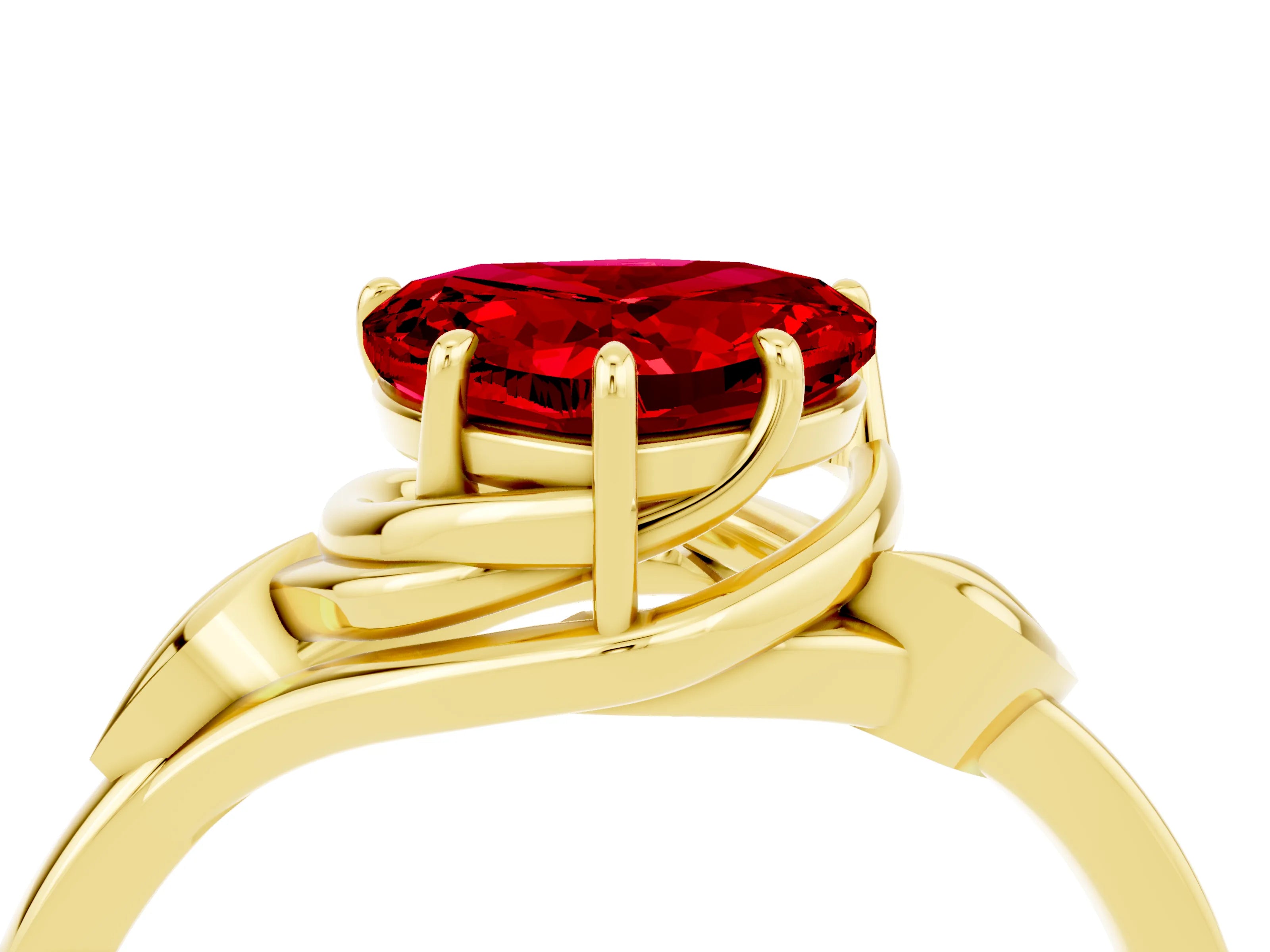 Yellow gold Heart Cut Ruby Solitaire Ring with Twist Band and Four-Prong Setting_28