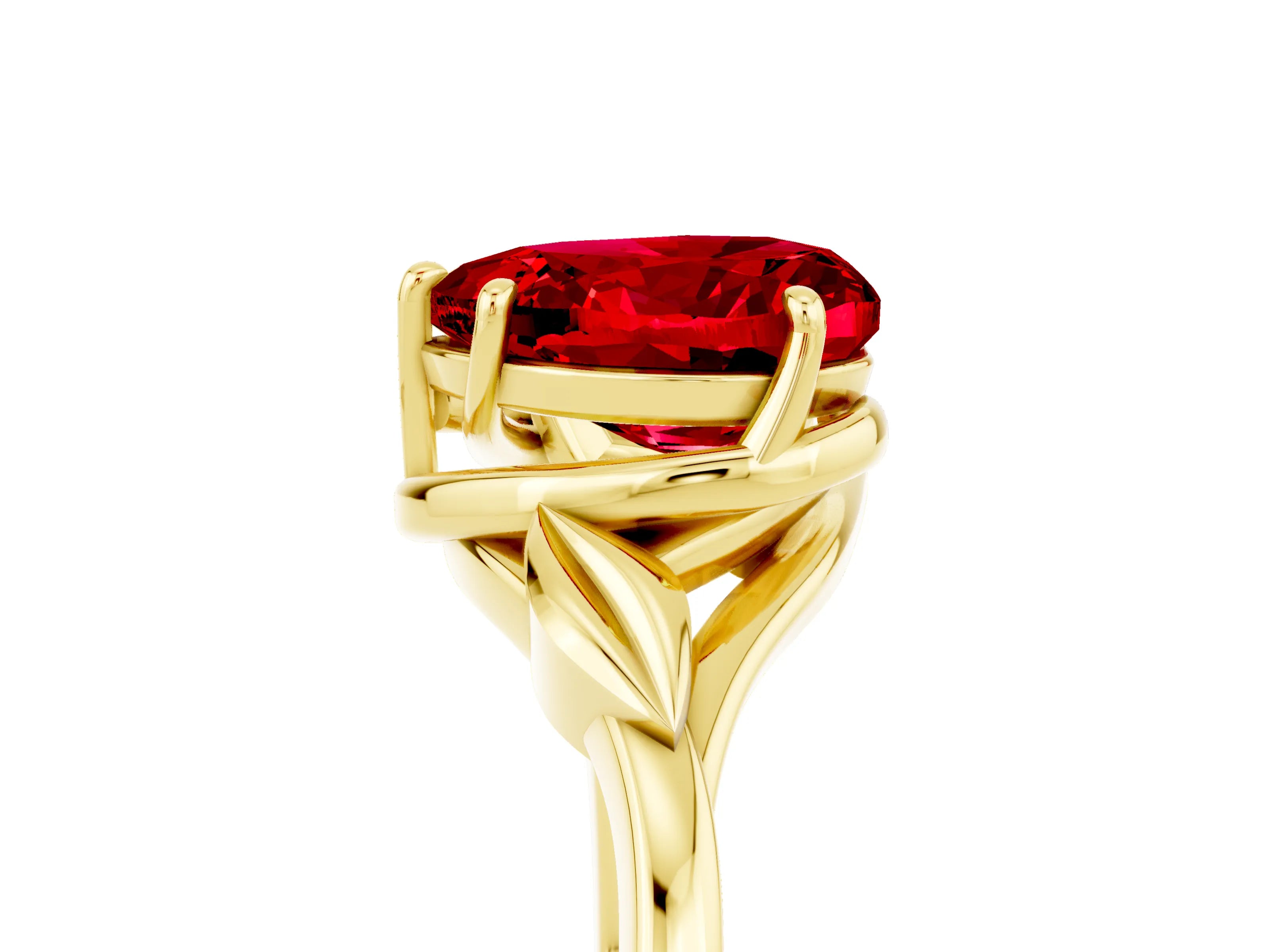 Yellow gold Heart Cut Ruby Solitaire Ring with Twist Band and Four-Prong Setting_29