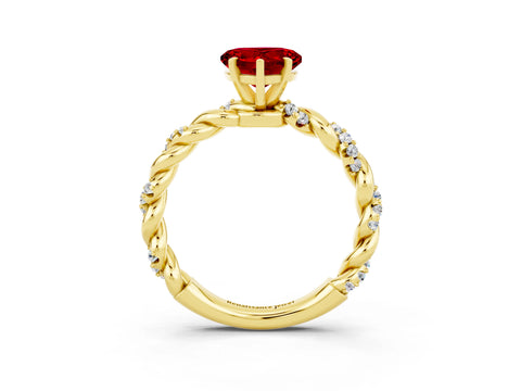 Yellow gold Heart Cut Ruby Solitaire Ring with Twisted Band and Pavé Accents_3