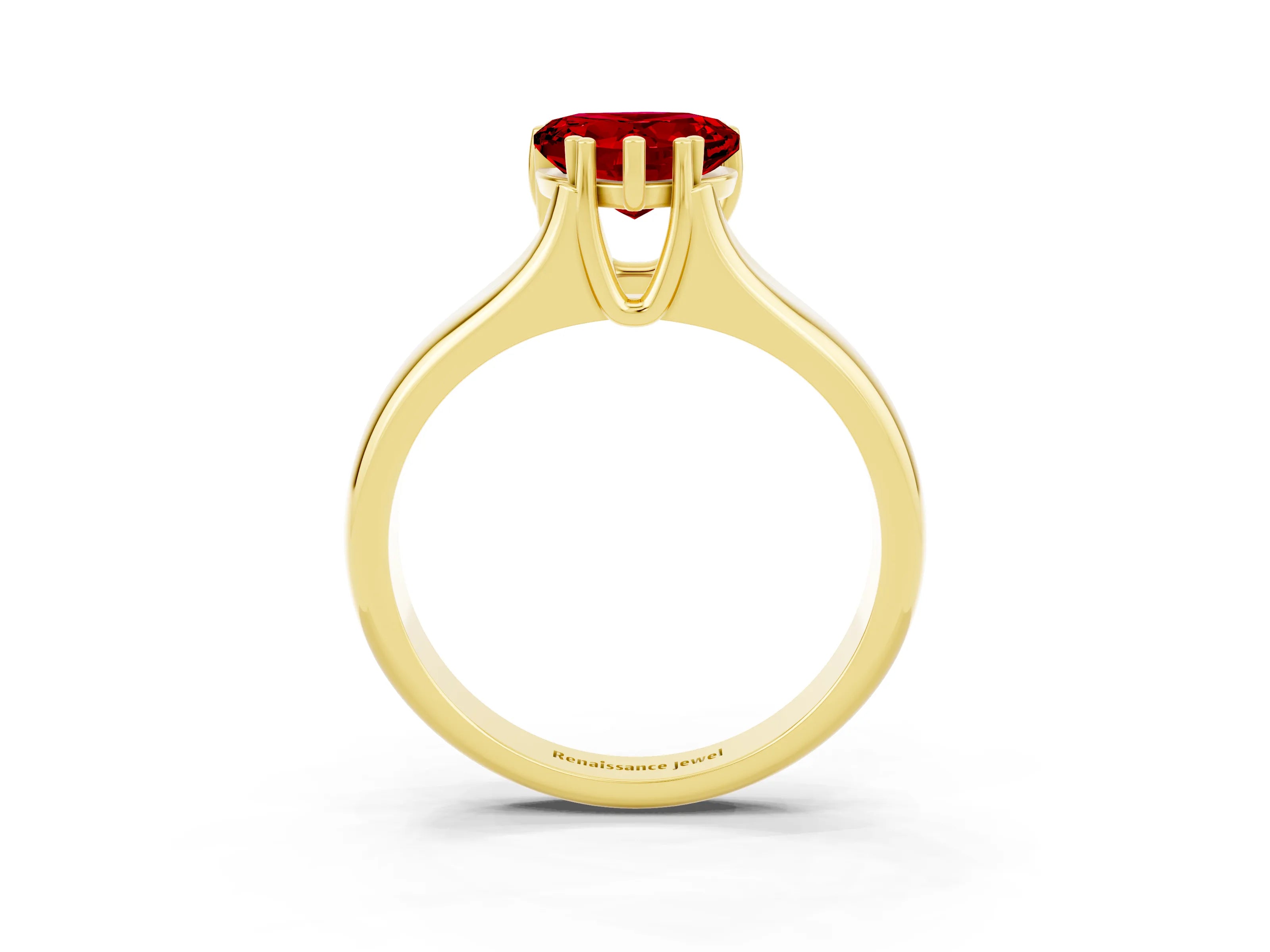 Yellow gold Heart Cut Ruby Solitaire Ring with Wide Band and Prong Setting_3